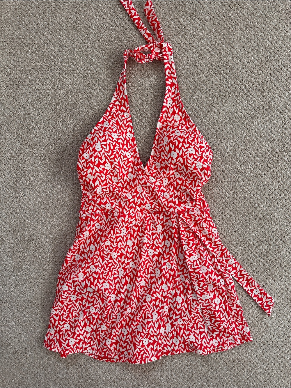 Draper James Summer Picnic Faux Wrap Halter Swim Dress, Small